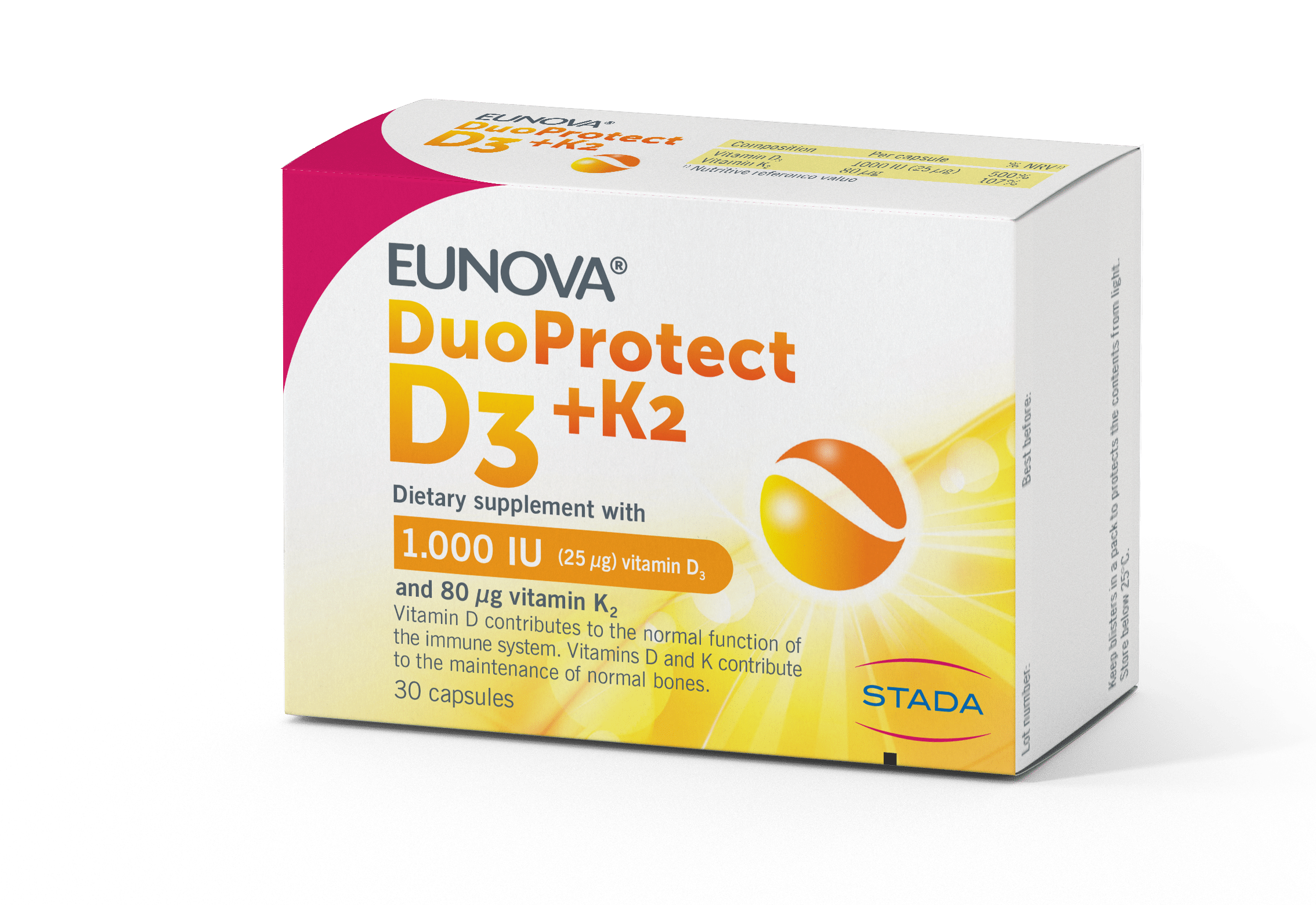 EUNOVA DuoProtect D3+K2 (1000IU/25 µg vitamina D3 + 80 µg vitamina K2) 30 kapsula - slika 1