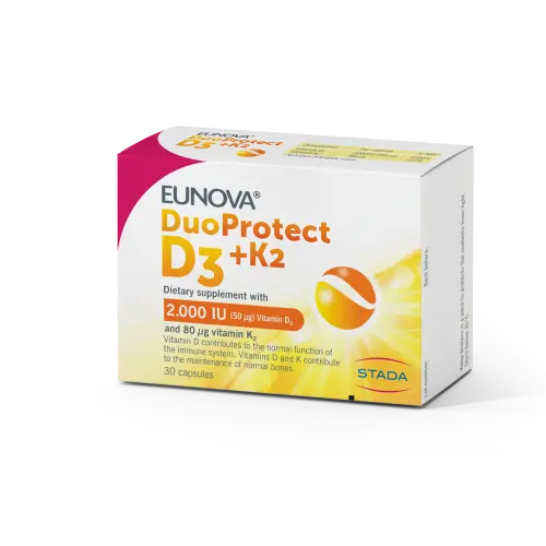 EUNOVA DuoProtect D3+K2 (2000IU/50 µg vitamina D3 + 80 µg vitamina K2) 30 kapsula - slika 1