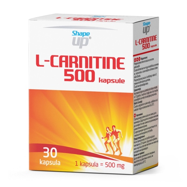 Shape up L-CARNITINE 500mg 30 kapsula, Povećava tonus srčanog mišića, poboljšava funkciju kardiovaskularnog sistema - slika 1