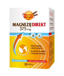 NATURAL WEALTH MAGNEZIJ DIREKT 375 mg 20 vrećica, Za nadopunu magnezija + vitamini B i C - slika 1
