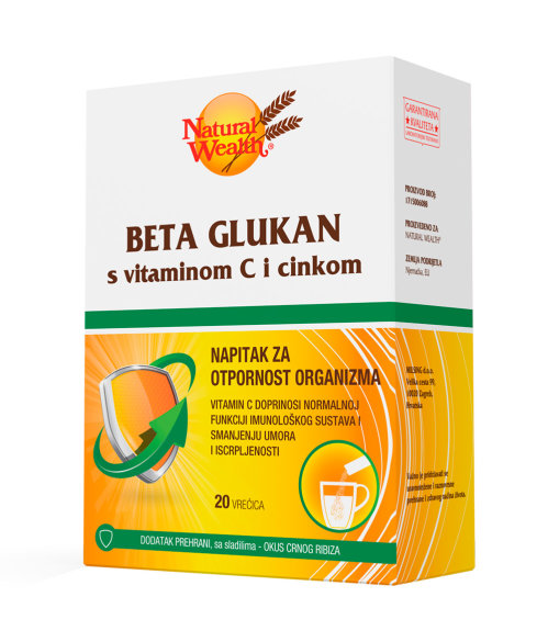 NATURAL WEALTH Beta glukan s vitaminom C i cinkom a20 vrećica, Sa dodatkom meda - slika 1