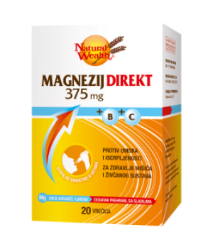 NATURAL WEALTH MAGNEZIJ DIREKT 375 mg 20 vrećica, Za nadopunu magnezija + vitamini B i C