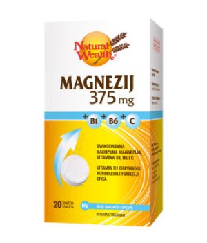 NATURAL WEALTH MAGNEZIJ 375mg + B1+B6+C 20 šumeći tablete, Za nadoknadu magnezija+vitamini B i C