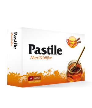 NATURAL WEALTH PASTILE MED I 20 BILJAKA A24, kod grlobolje i promuklosti nježnog okusa meda